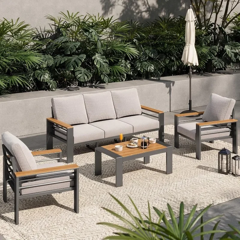 Aoxun Aluminum Outdoor Patio Furniture Set, 7 Seats Outdoor Sectional with Coffee Table, Patio Conversation Sets with Upgraded