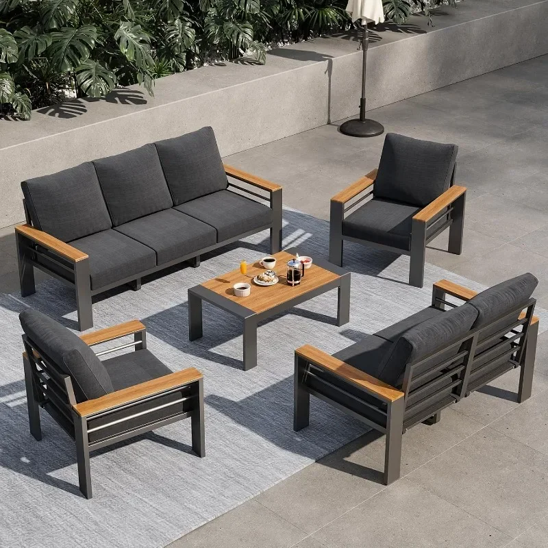 Aoxun Aluminum Outdoor Patio Furniture Set, 7 Seats Outdoor Sectional with Coffee Table, Patio Conversation Sets with Upgraded