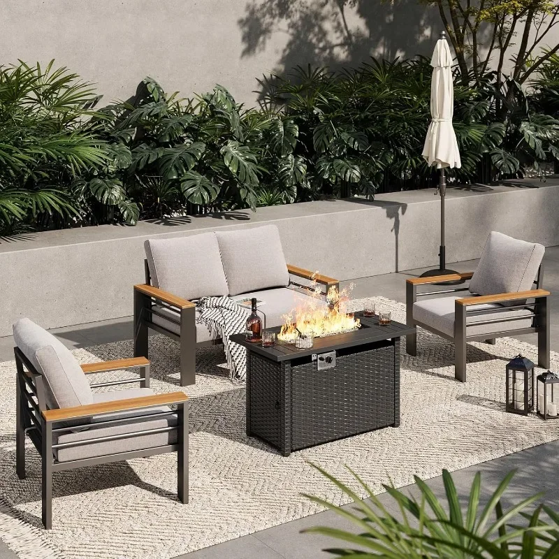 Aoxun Aluminum Outdoor Patio Furniture Set, 7 Seats Outdoor Sectional with Coffee Table, Patio Conversation Sets with Upgraded