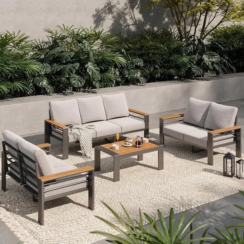 Aoxun Aluminum Outdoor Patio Furniture Set, 7 Seats Outdoor Sectional with Coffee Table, Patio Conversation Sets with Upgraded