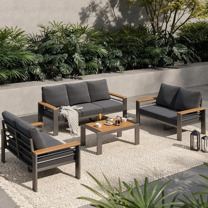 Aoxun Aluminum Outdoor Patio Furniture Set, 7 Seats Outdoor Sectional with Coffee Table, Patio Conversation Sets with Upgraded