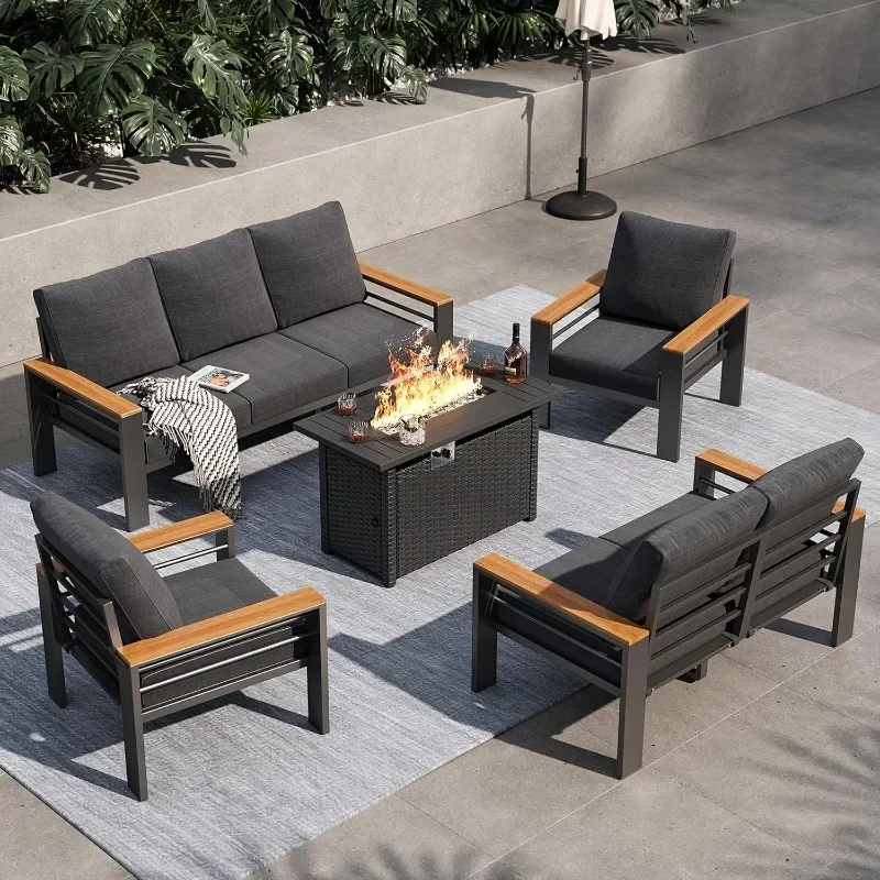 Aoxun Aluminum Outdoor Patio Furniture Set, 7 Seats Outdoor Sectional with Coffee Table, Patio Conversation Sets with Upgraded