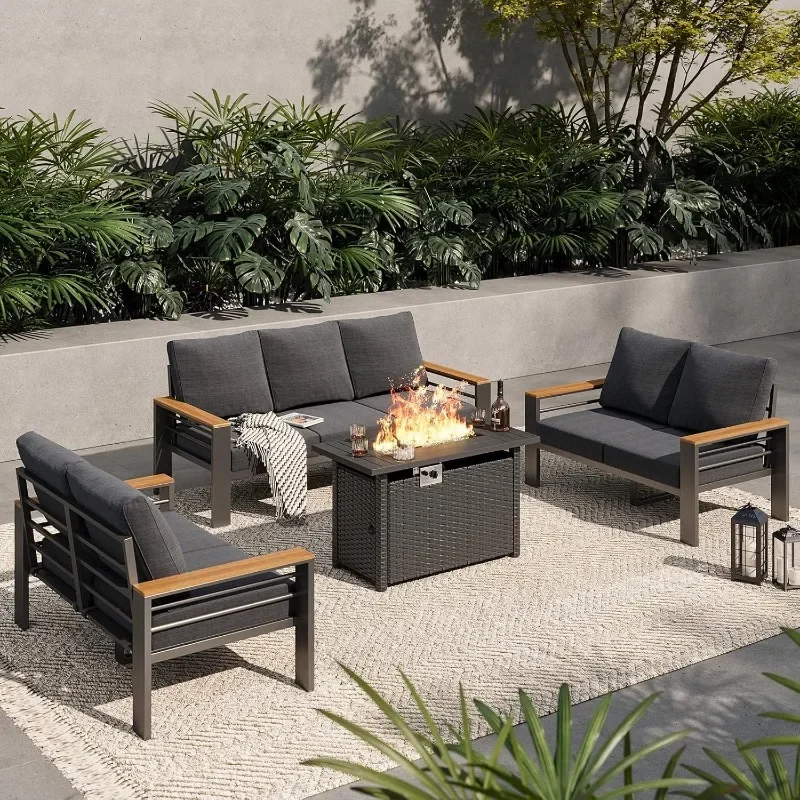 Aoxun Aluminum Outdoor Patio Furniture Set, 7 Seats Outdoor Sectional with Coffee Table, Patio Conversation Sets with Upgraded