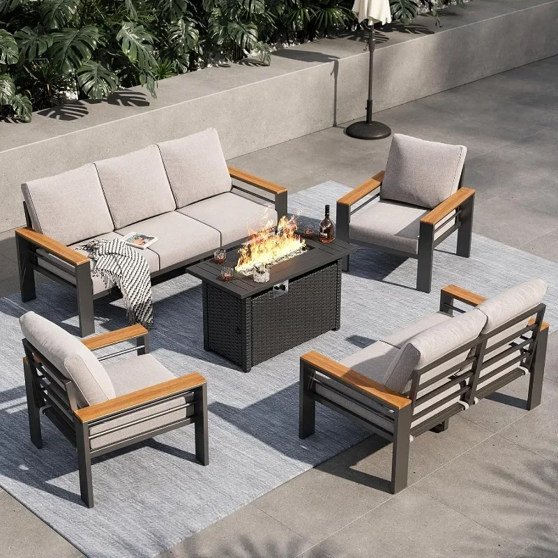 Aoxun Aluminum Outdoor Patio Furniture Set, 7 Seats Outdoor Sectional with Coffee Table, Patio Conversation Sets with Upgraded