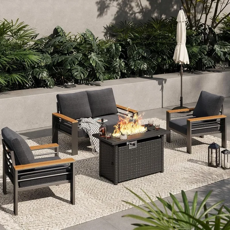 Aoxun Aluminum Outdoor Patio Furniture Set, 7 Seats Outdoor Sectional with Coffee Table, Patio Conversation Sets with Upgraded