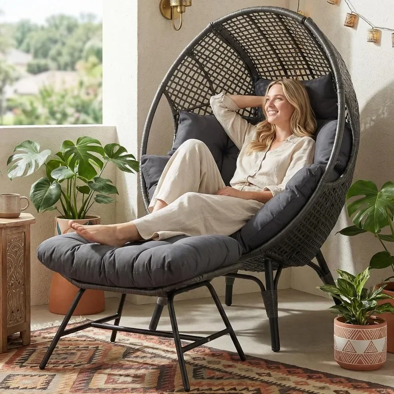 NICESOUL 2 Person Egg Chair Indoor Outdoor Stationary Wicker Large Egg Seating Large Egg Basket Lounge Chair with Ottoman