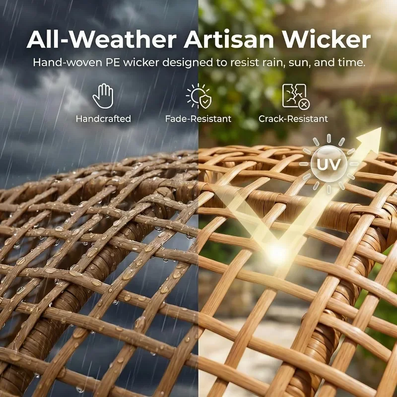 NICESOUL 2 Person Egg Chair Indoor Outdoor Stationary Wicker Large Egg Seating Large Egg Basket Lounge Chair with Ottoman