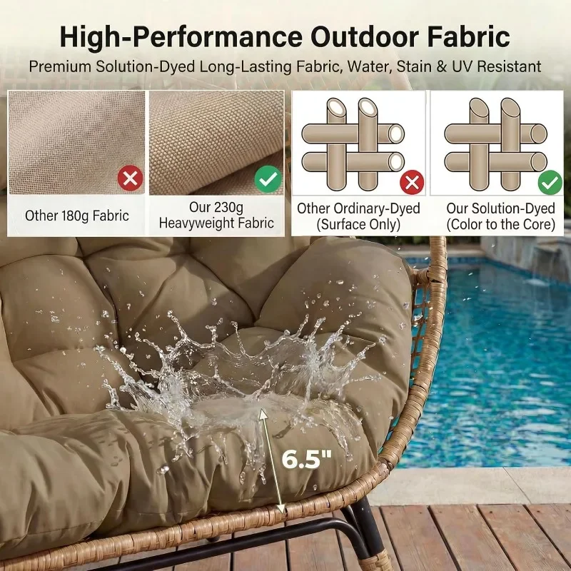 NICESOUL 2 Person Egg Chair Indoor Outdoor Stationary Wicker Large Egg Seating Large Egg Basket Lounge Chair with Ottoman