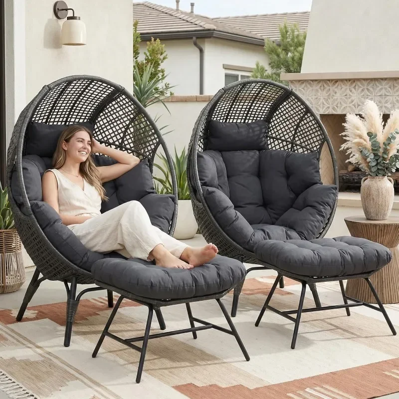NICESOUL 2 Person Egg Chair Indoor Outdoor Stationary Wicker Large Egg Seating Large Egg Basket Lounge Chair with Ottoman