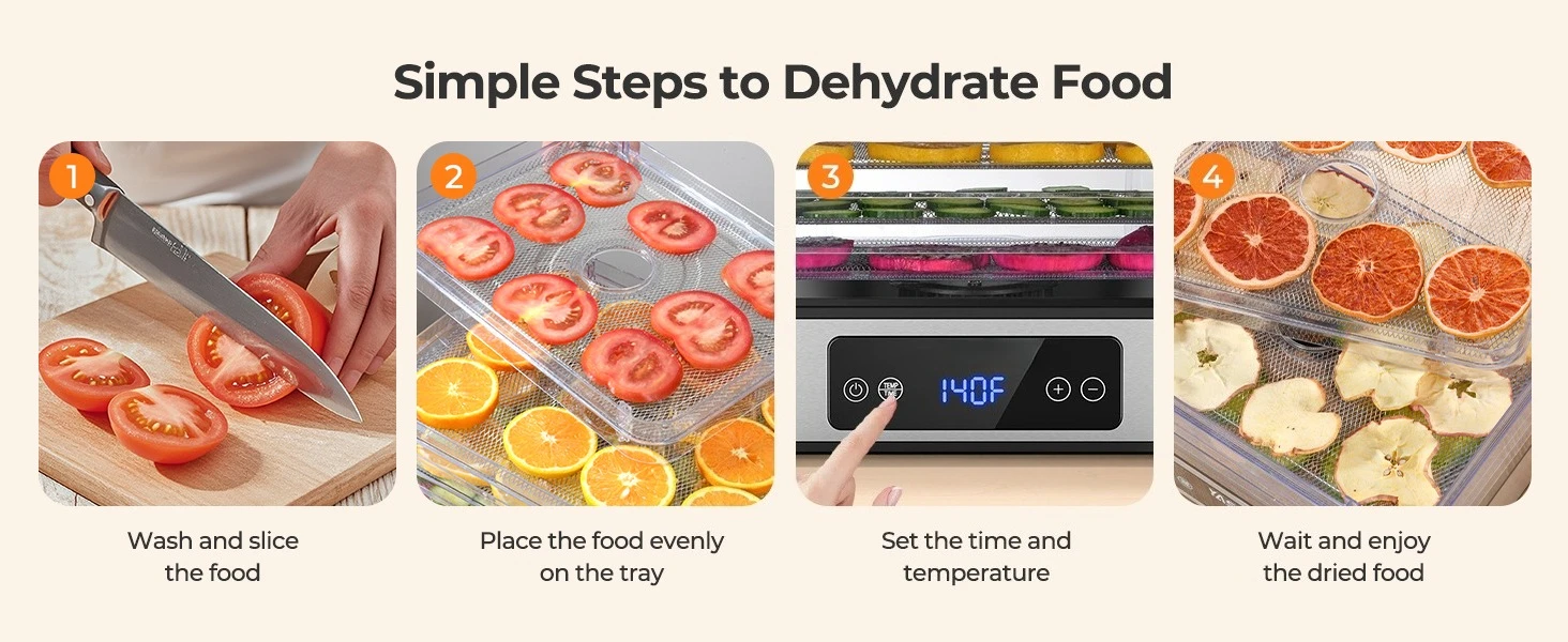 5 Trays Food Dehydrator , 400W Powerful Drying, 48H Timer & 95–160°F Temp Control, Quiet Small Dryer for Jerky, Fruits, Herbs, Mushrooms