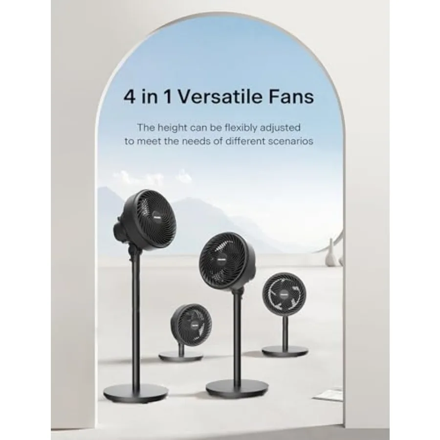 7-Inch Pedestal Air Circulator, Oscillation Fan, 3 Speeds, Adjustable Height Tabletop/Standing Fan,75°+90° Oscillation, 5-Blade