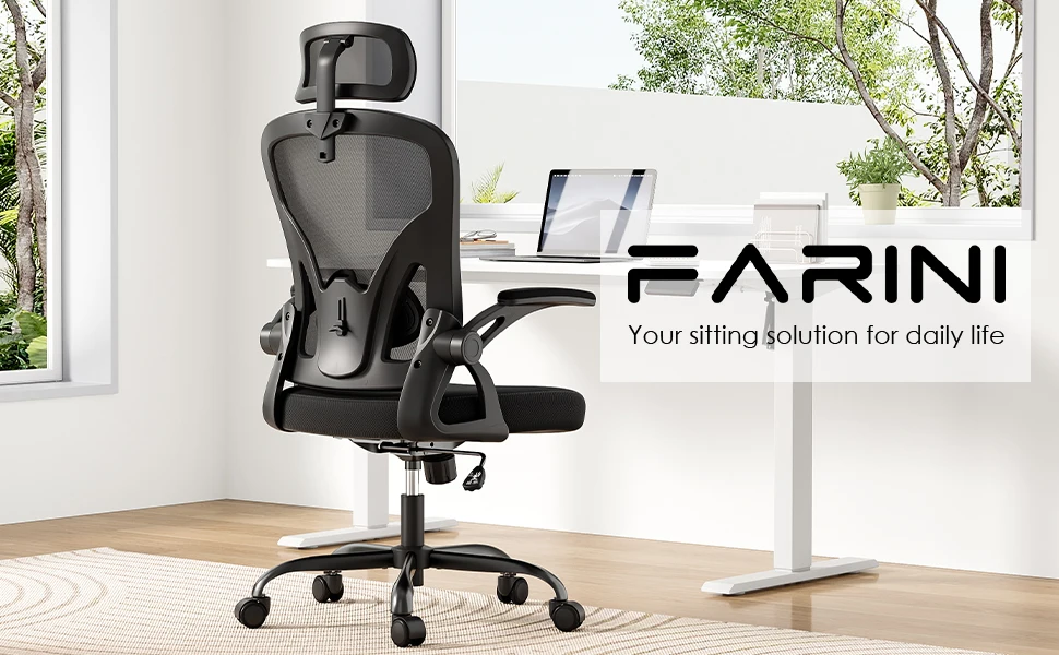 Farini Ergonomic High Back Swivel Office Chair, Adjustable Headrest & Lumbar Support, Breathable Mesh Desk Chair for Home Office