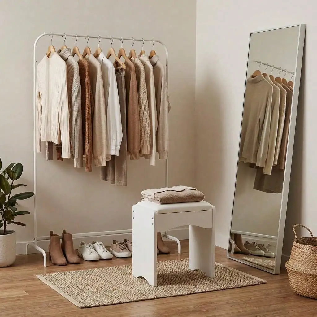 Modern Minimalist White Vanity Stool, Soft Padded Makeup Bench For Bedroom Vanity & Piano, Comfortable Stylish Seating