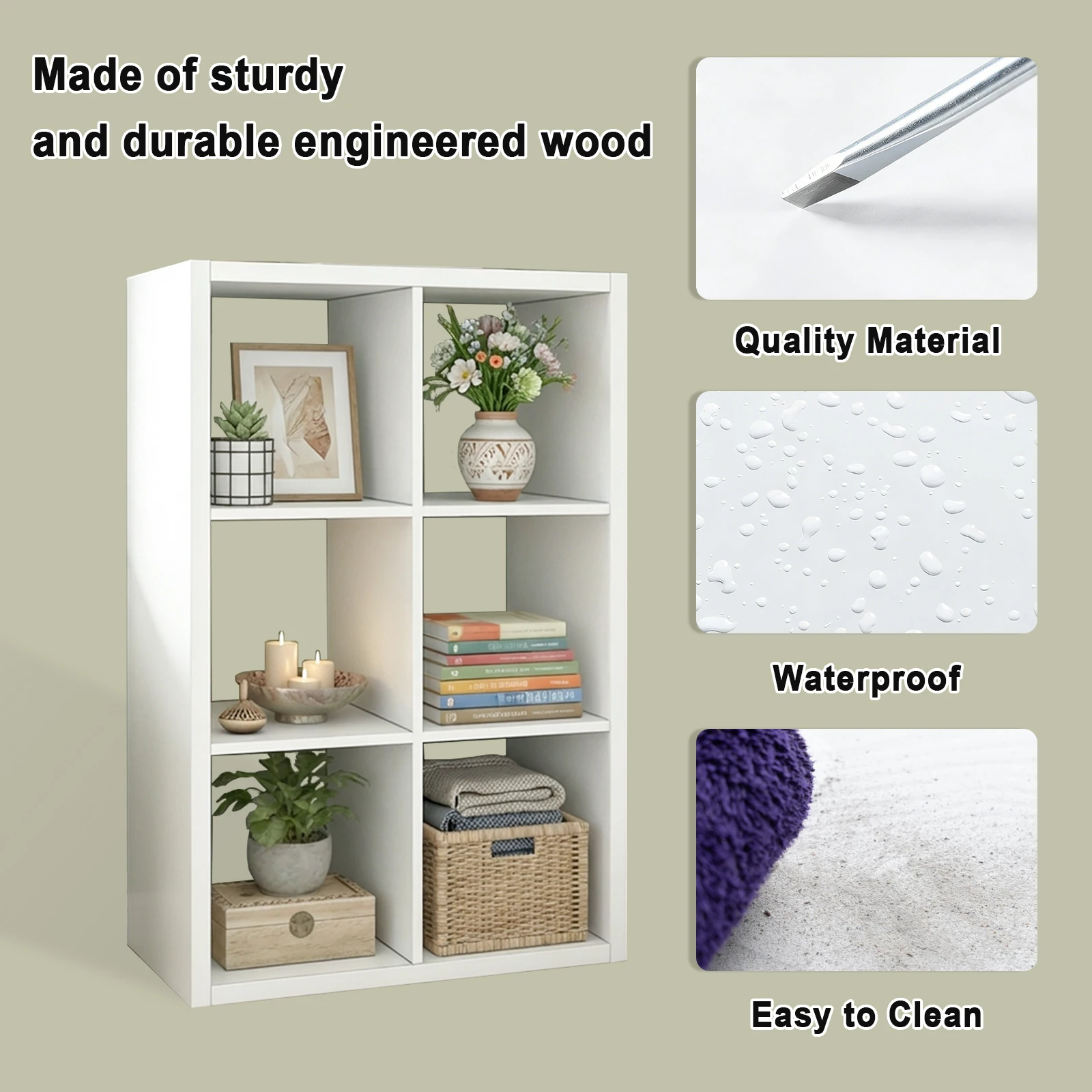 2/3/4/6/8/9 Grid Sturdy Wooden Frame Bookcase, Open Back Cube Storage Cabinet Freestanding Bookshelf Equipped with Anti-Tip Kit Wooden Open Display Shelf for Living Room, Bedroom and Study Open-Style Bookshelf Available in White and Chocolate Brown with O