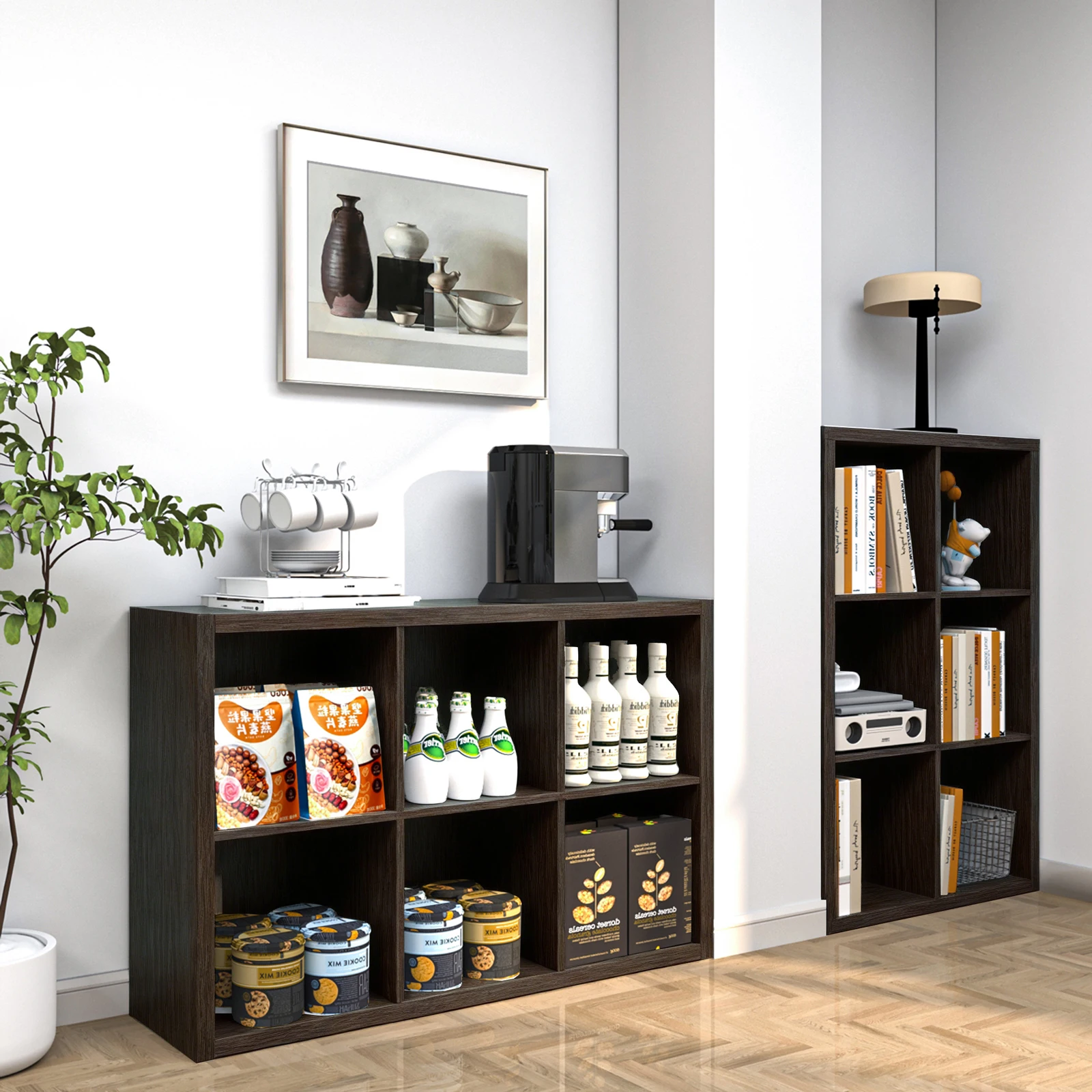 2/3/4/6/8/9 Grid Sturdy Wooden Frame Bookcase, Open Back Cube Storage Cabinet Freestanding Bookshelf Equipped with Anti-Tip Kit Wooden Open Display Shelf for Living Room, Bedroom and Study Open-Style Bookshelf Available in White and Chocolate Brown with O
