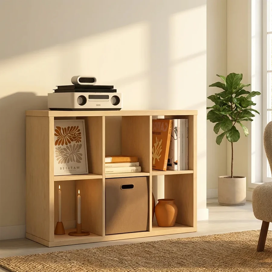 2/3/4/6/8/9 Grid Sturdy Wooden Frame Bookcase, Open Back Cube Storage Cabinet Freestanding Bookshelf Equipped with Anti-Tip Kit Wooden Open Display Shelf for Living Room, Bedroom and Study Open-Style Bookshelf Available in White and Chocolate Brown with O