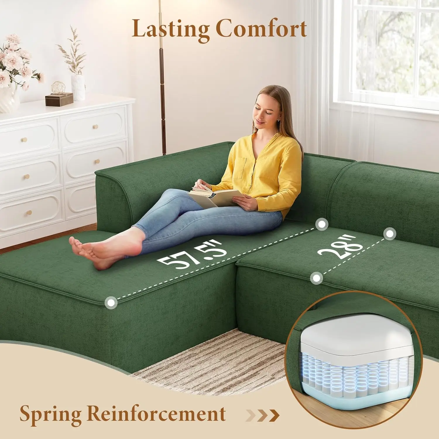 106" Modular Chenille Cloud Sofa, Deep Seat with Memory Foam, Comfy Couch for Living Room, Custom