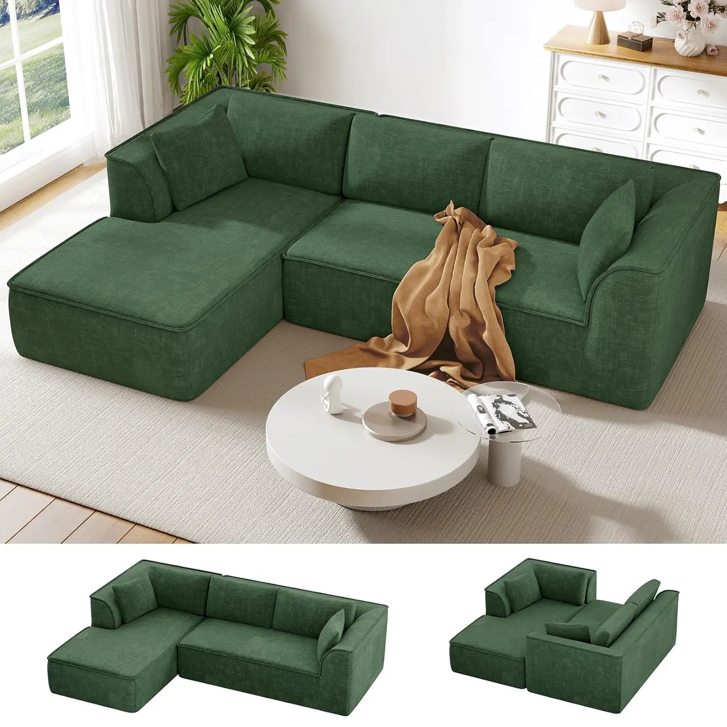 106" Modular Chenille Cloud Sofa, Deep Seat with Memory Foam, Comfy Couch for Living Room, Custom