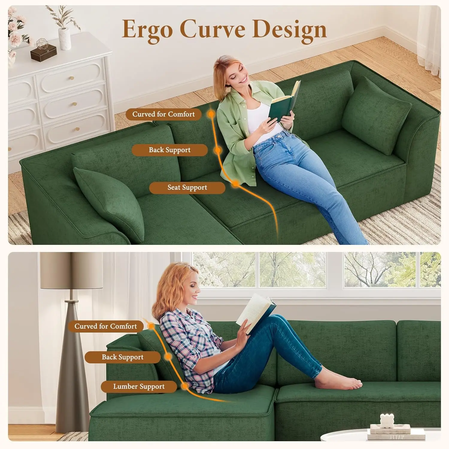 106" Modular Chenille Cloud Sofa, Deep Seat with Memory Foam, Comfy Couch for Living Room, Custom