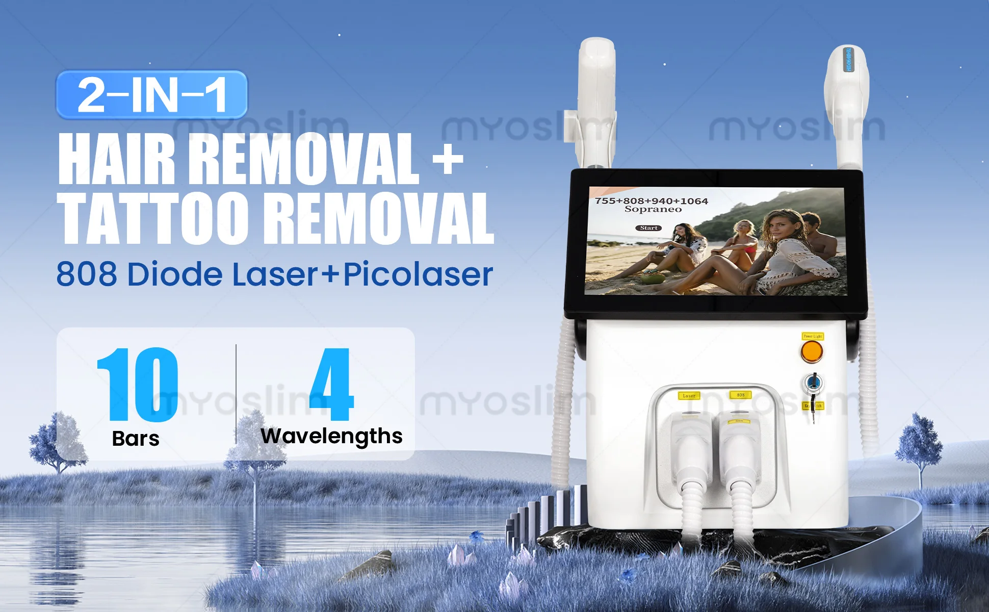 NEW Professional FAC 2 IN 1 Diode 5000w Hair Removal Machine Pico Q Switch ND YAG Tattoo Removal Machine 4 Waves 808NM