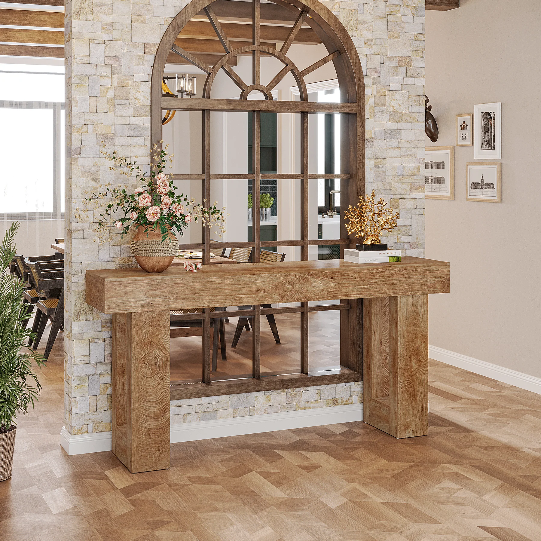 Tribesigns Farmhouse Console Table, 63-Inch Long Narrow Sofa Table Behind The Couch, Wooden Rectangular Entryway Table for Entrance, Hallway, Living Room