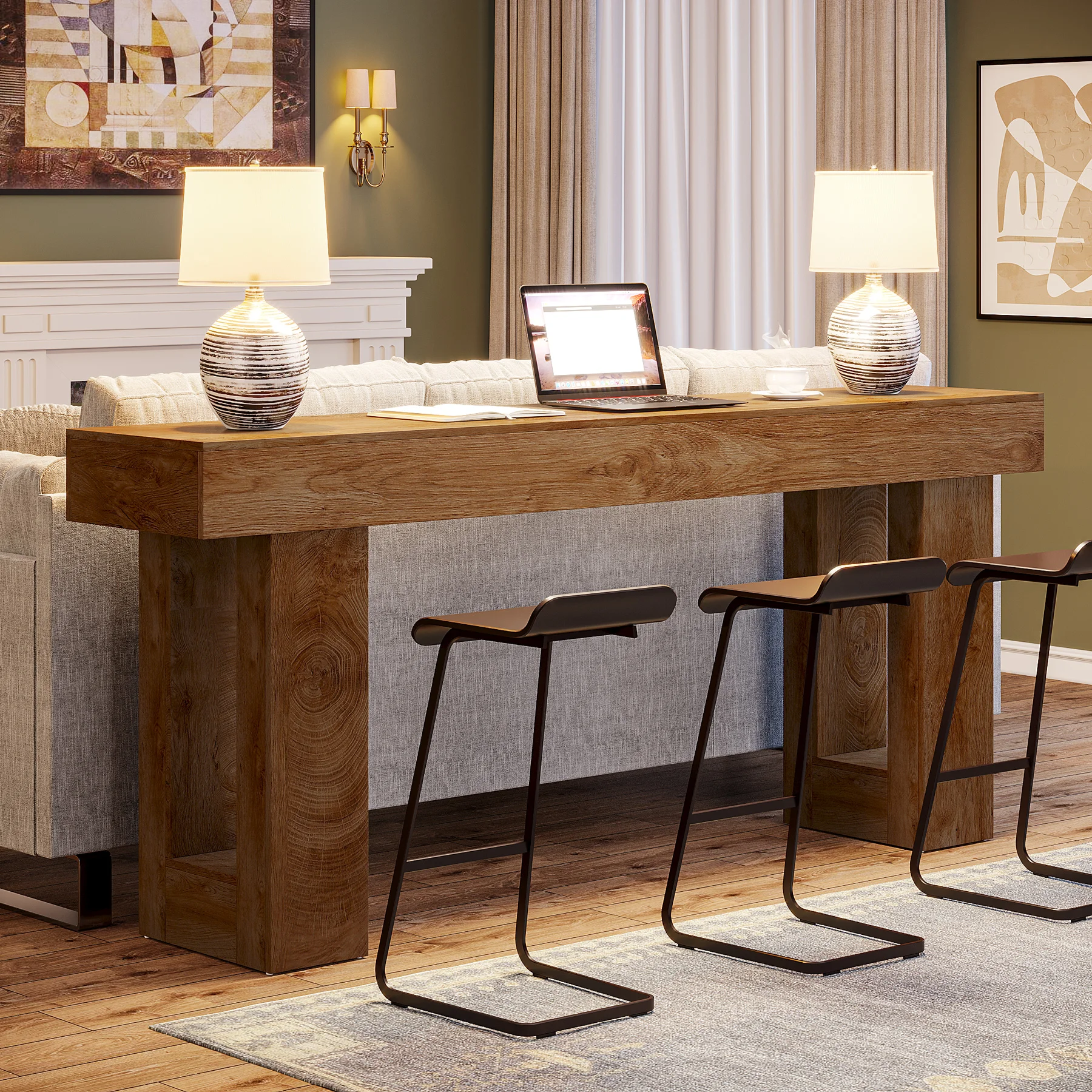 Tribesigns Farmhouse Console Table, 63-Inch Long Narrow Sofa Table Behind The Couch, Wooden Rectangular Entryway Table for Entrance, Hallway, Living Room