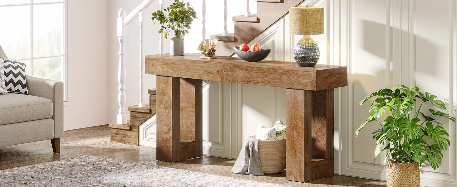 Tribesigns Farmhouse Console Table, 63-Inch Long Narrow Sofa Table Behind The Couch, Wooden Rectangular Entryway Table for Entrance, Hallway, Living Room