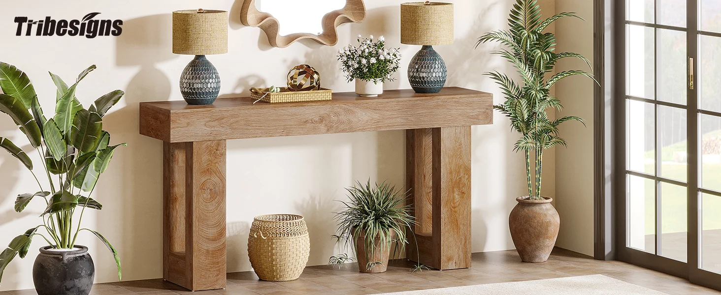 Tribesigns Farmhouse Console Table, 63-Inch Long Narrow Sofa Table Behind The Couch, Wooden Rectangular Entryway Table for Entrance, Hallway, Living Room