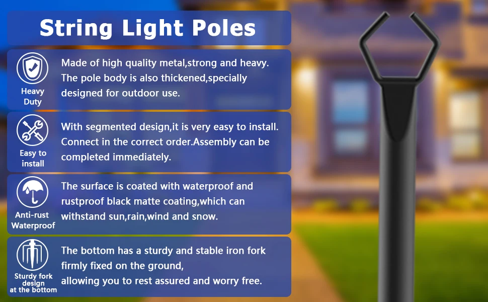 10 Pack String Light Poles for Outside, 120inch &10FT Thickened Metal Christmas Lights Hanger Pole Outdoor with Fork, Lighting Hanging Post Accessories for Patio Decor Garden Backyard Yard Outside Decorations