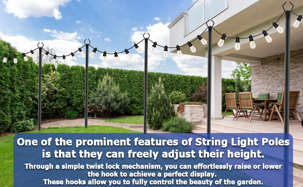 10 Pack String Light Poles for Outside, 120inch &10FT Thickened Metal Christmas Lights Hanger Pole Outdoor with Fork, Lighting Hanging Post Accessories for Patio Decor Garden Backyard Yard Outside Decorations