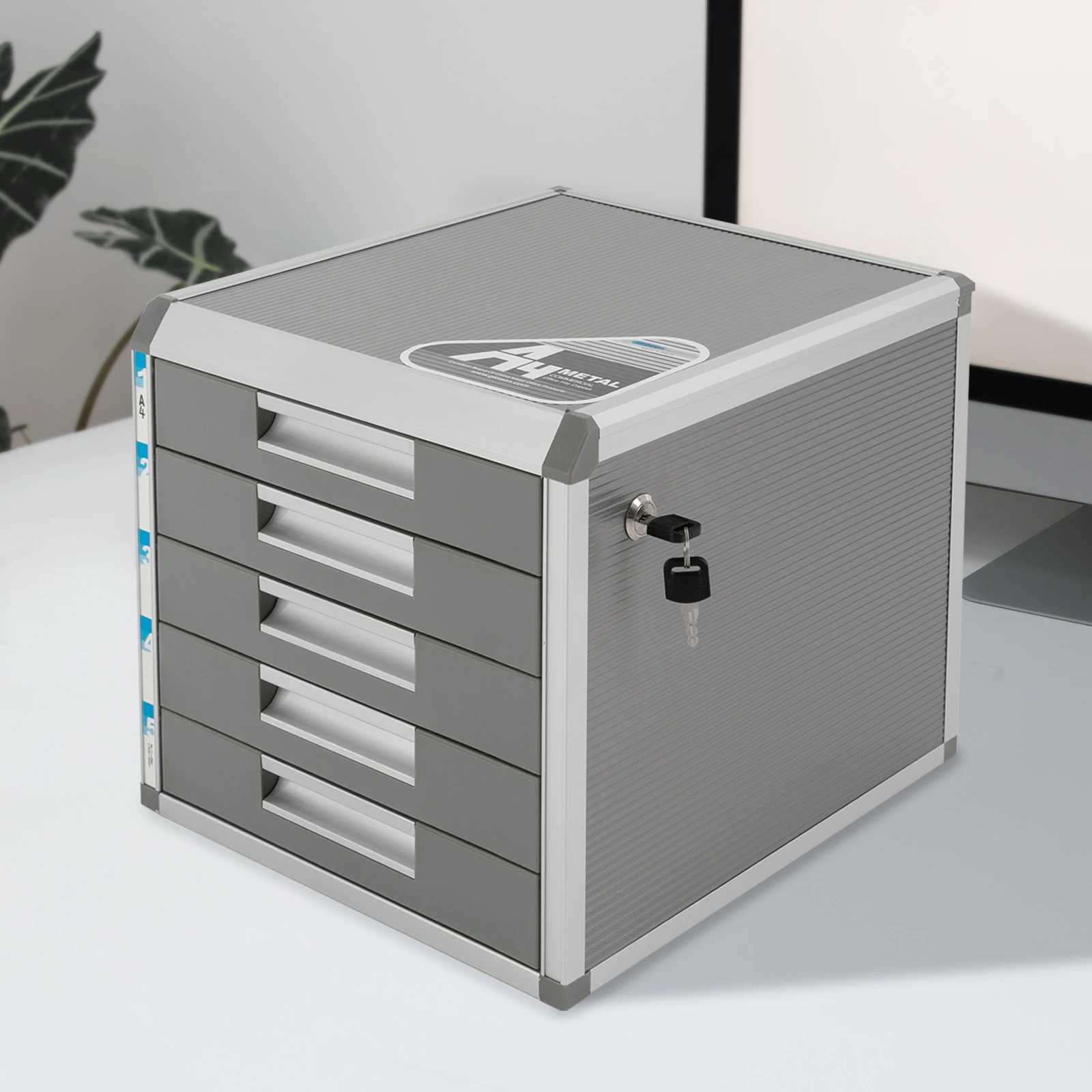 5-Drawer Locking File Organizer Cabinet, A4 File Storage Cabinet Aluminum Alloy for Office, Home, School for Documents, Cards