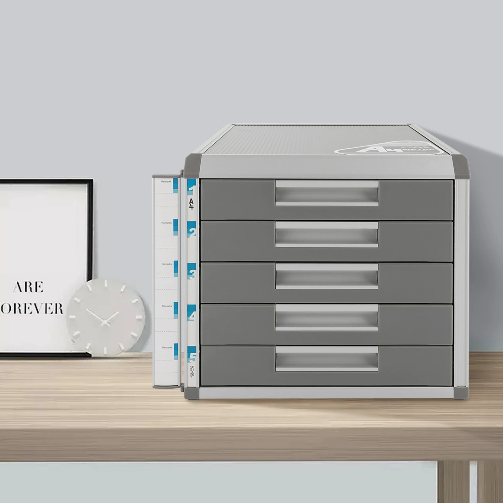 5-Drawer Locking File Organizer Cabinet, A4 File Storage Cabinet Aluminum Alloy for Office, Home, School for Documents, Cards