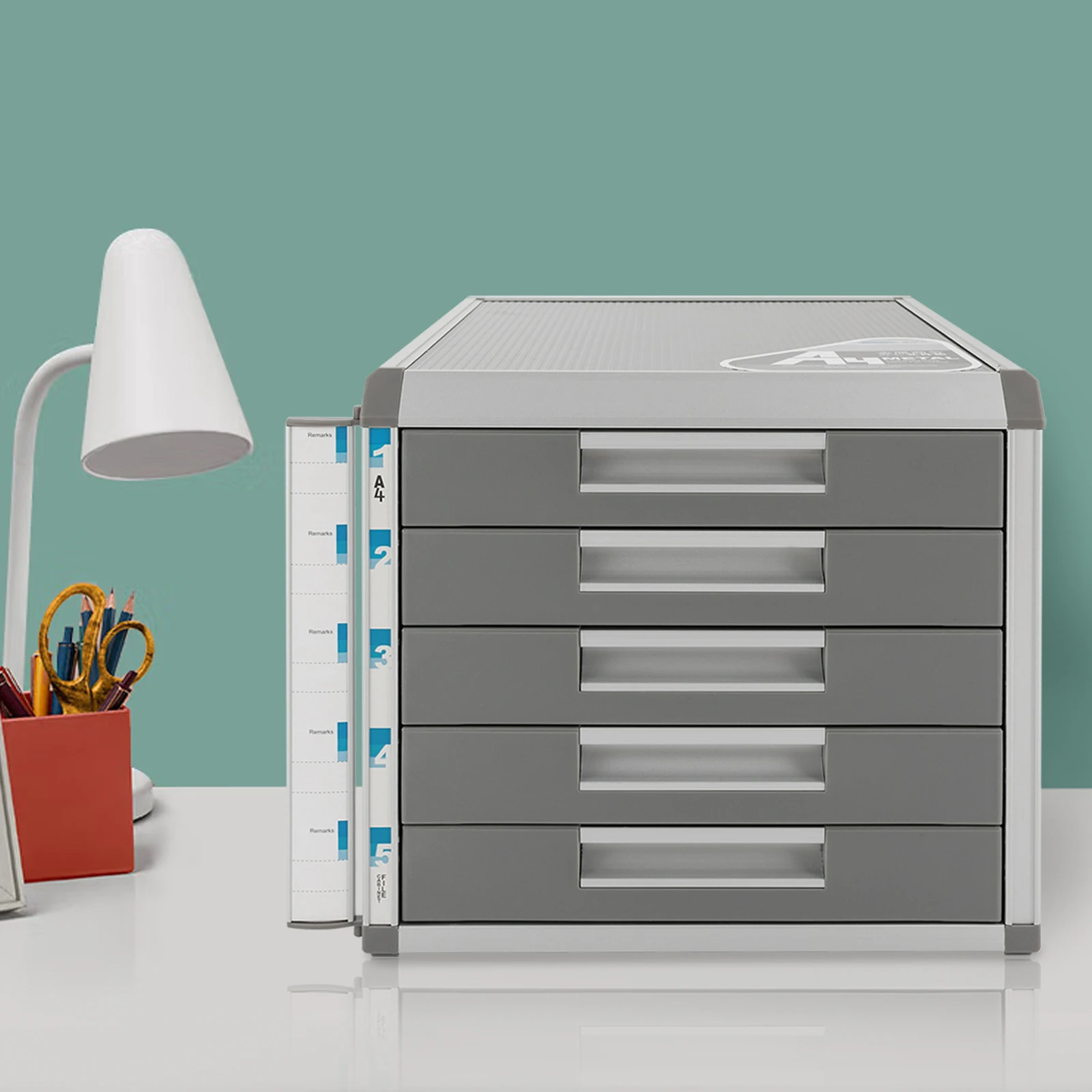 5-Drawer Locking File Organizer Cabinet, A4 File Storage Cabinet Aluminum Alloy for Office, Home, School for Documents, Cards