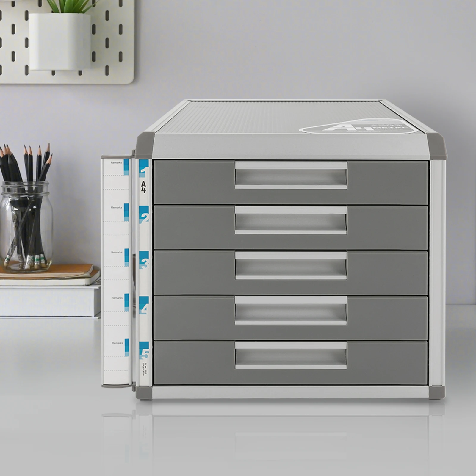 5-Drawer Locking File Organizer Cabinet, A4 File Storage Cabinet Aluminum Alloy for Office, Home, School for Documents, Cards