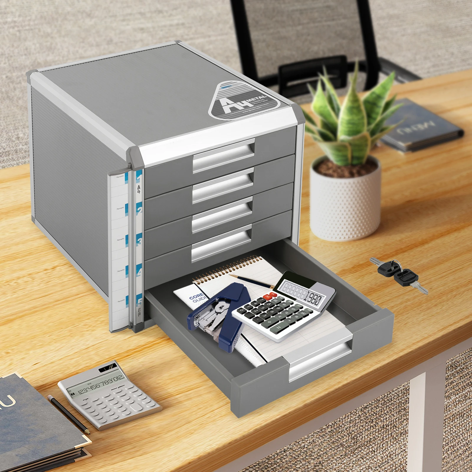5-Drawer Locking File Organizer Cabinet, A4 File Storage Cabinet Aluminum Alloy for Office, Home, School for Documents, Cards