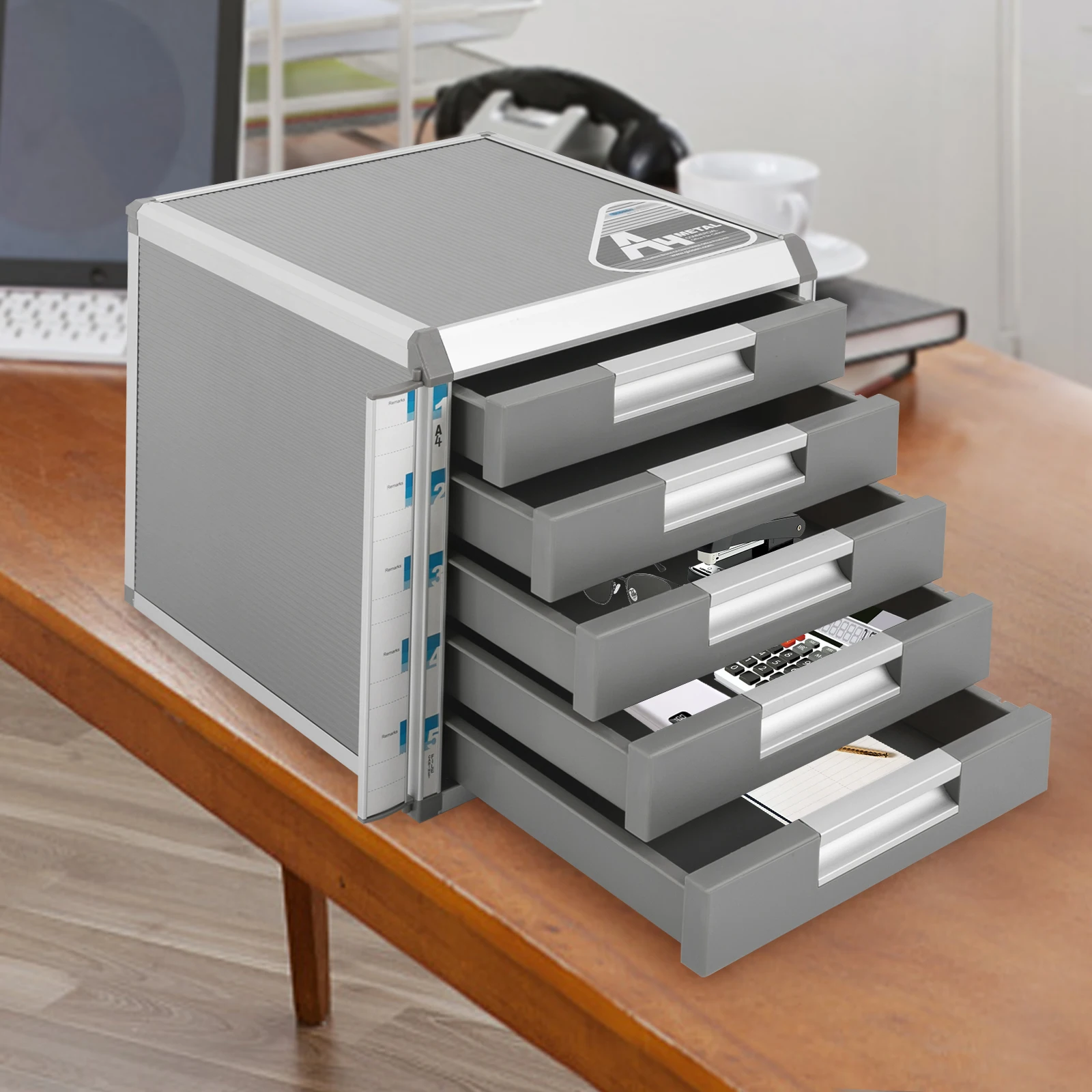 5-Drawer Locking File Organizer Cabinet, A4 File Storage Cabinet Aluminum Alloy for Office, Home, School for Documents, Cards