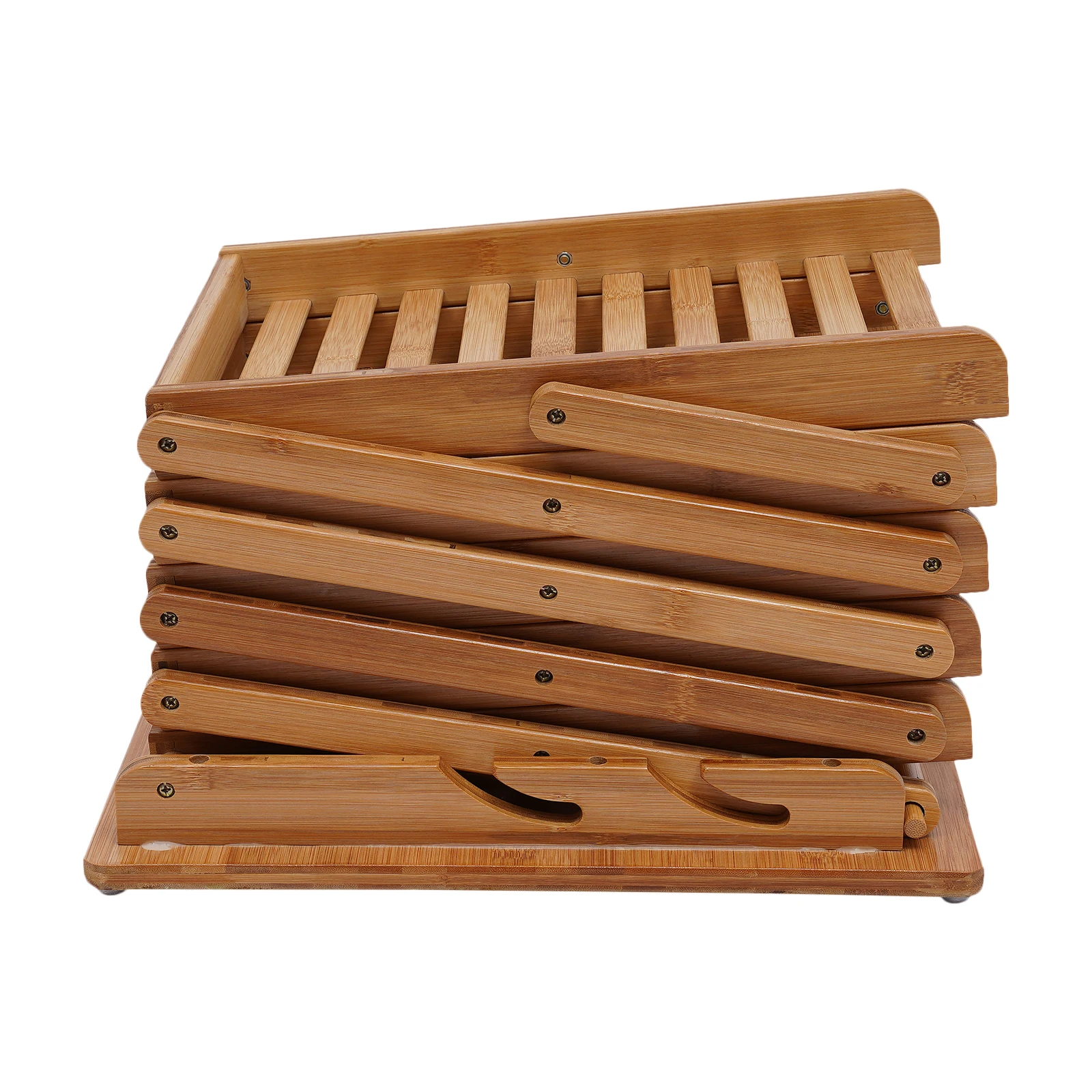 5-Tier Bamboo Magazine Rack Foldable, Portable Lightweight Floor Standing Display Holder for Office Bookstore, Storage Organizer