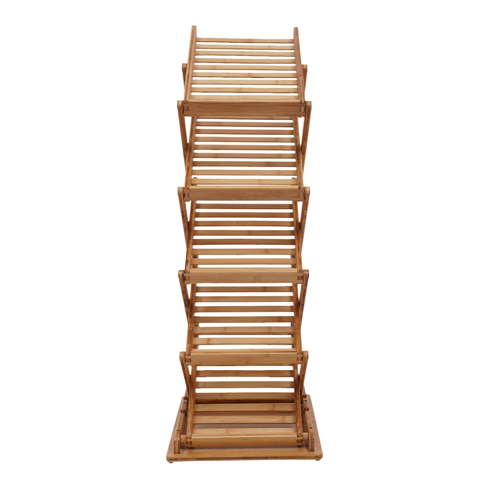 5-Tier Bamboo Magazine Rack Foldable, Portable Lightweight Floor Standing Display Holder for Office Bookstore, Storage Organizer