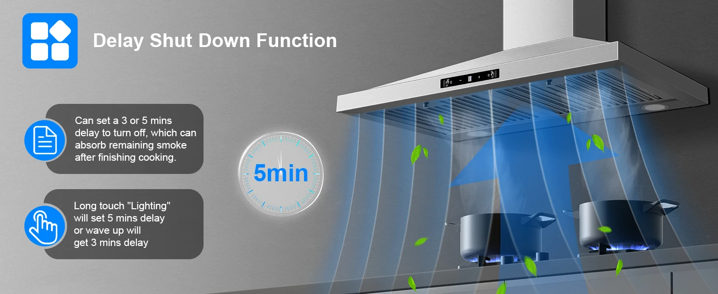 24/30 Inch Wall Mount 450CFM Stainless Kitchen Vent Gesture Sensing & Touch Control 3 Speed Range Hood
