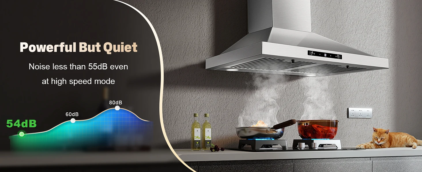 24/30 Inch Wall Mount 450CFM Stainless Kitchen Vent Gesture Sensing & Touch Control 3 Speed Range Hood
