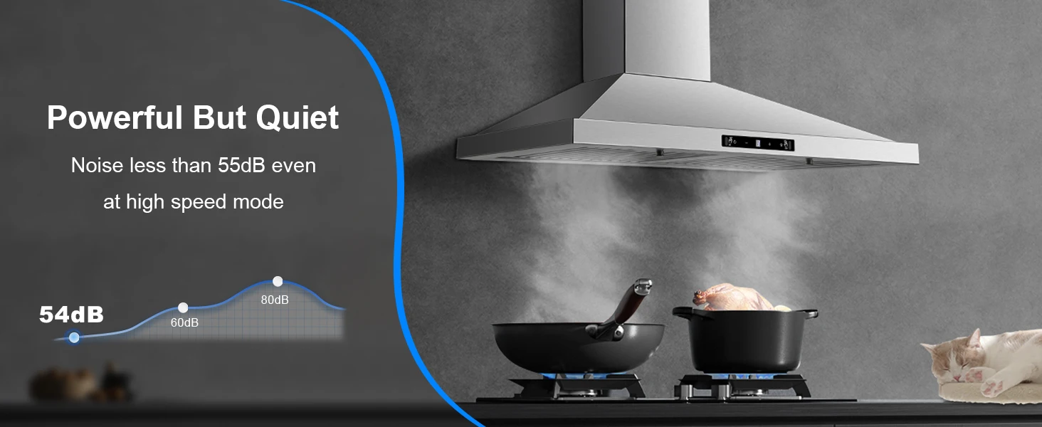 24/30 Inch Wall Mount 450CFM Stainless Kitchen Vent Gesture Sensing & Touch Control 3 Speed Range Hood