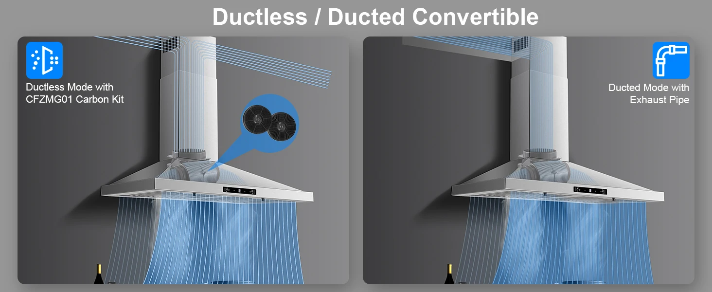 24/30 Inch Wall Mount 450CFM Stainless Kitchen Vent Gesture Sensing & Touch Control 3 Speed Range Hood