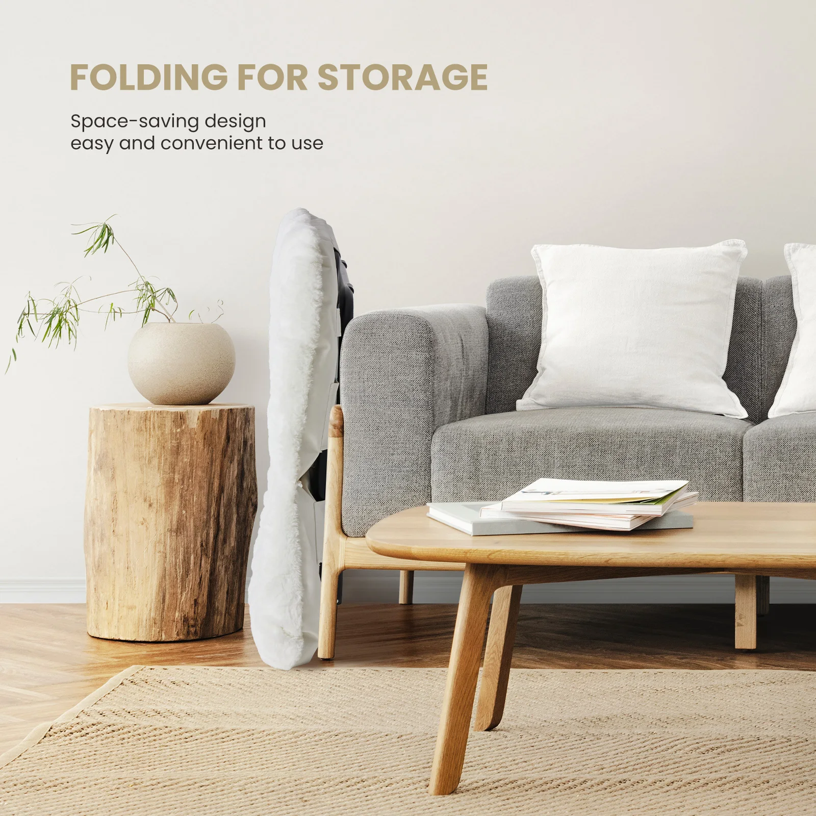JHK 28IN Cozy Saucer Chairs Soft Faux Fur Large Size Folding Lounge Living Room Padded Seat Metal Frame Reading Chair Furniture