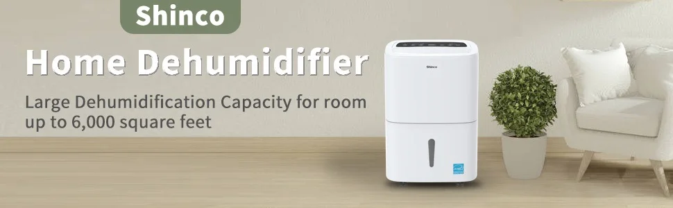 Shinco 5,000/6,000 Sq.Ft Energy Star Dehumidifier, Ideal for Large Rooms and Home Basements, Efficient Moisture Removal,1.32 Gallons
