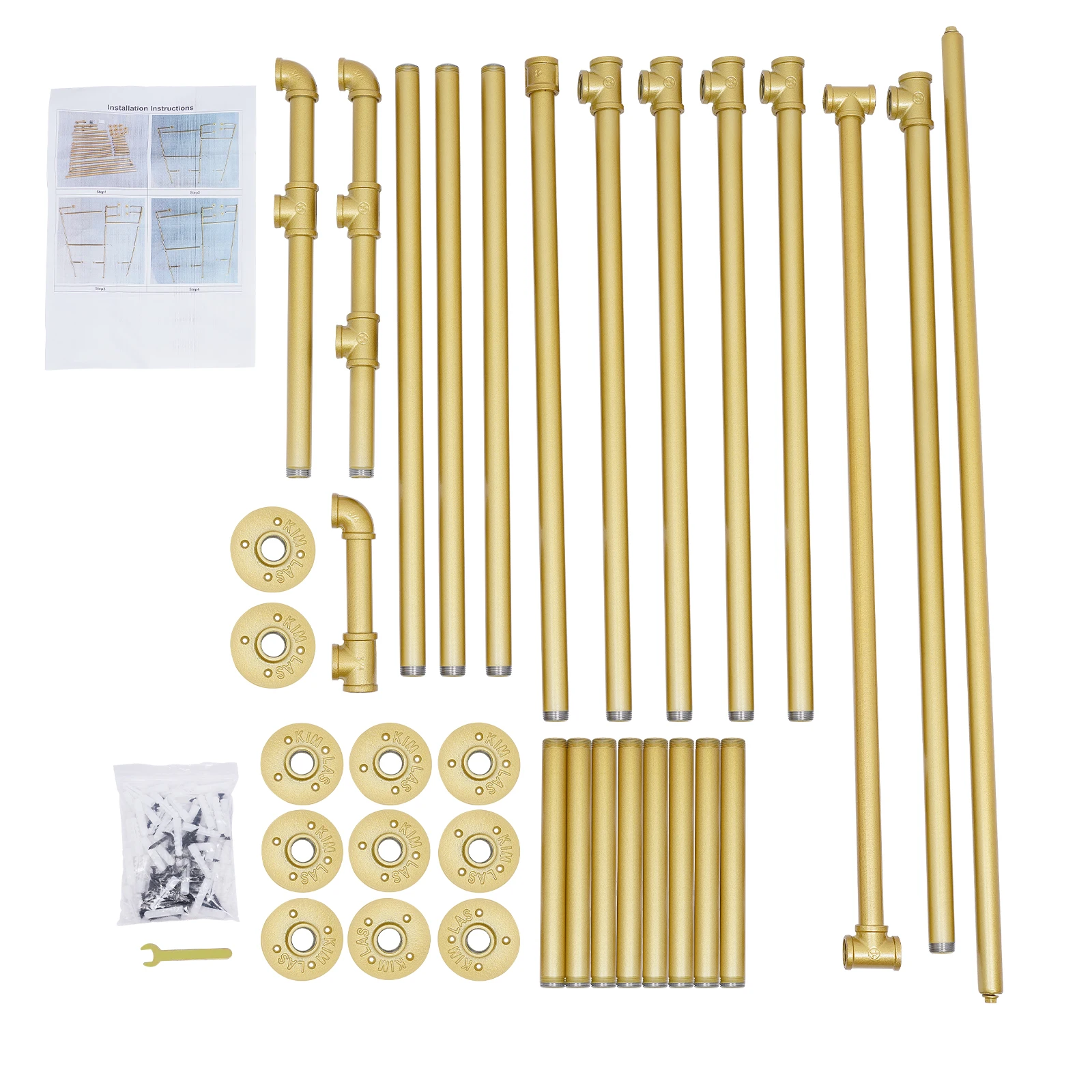 Gold 3-Tier Clothing Rack Wall Mounted Industrial Pipe Garment Rack Heavy Duty Metal Garment Frame for Home Clothing Store Hotel