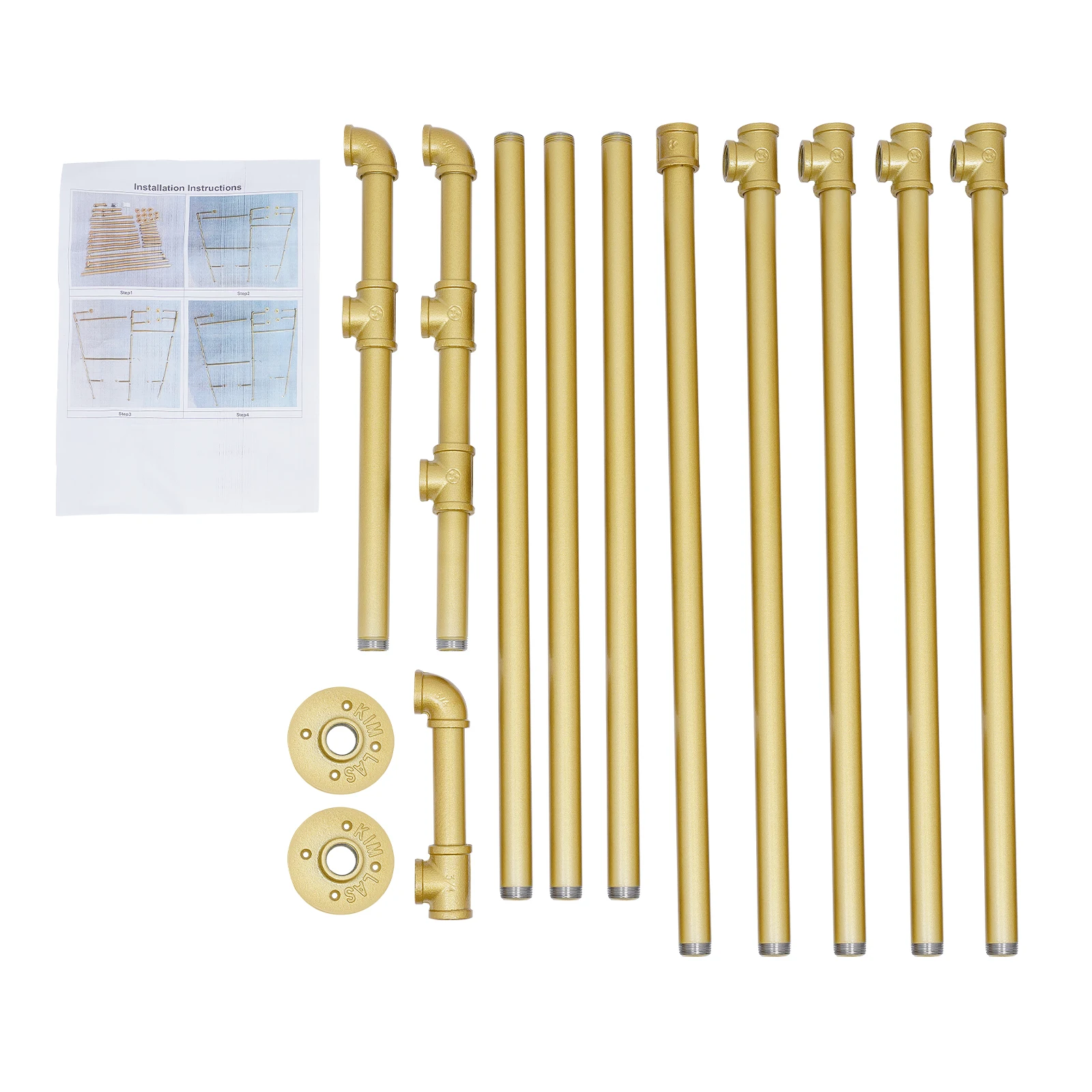 Gold 3-Tier Clothing Rack Wall Mounted Industrial Pipe Garment Rack Heavy Duty Metal Garment Frame for Home Clothing Store Hotel