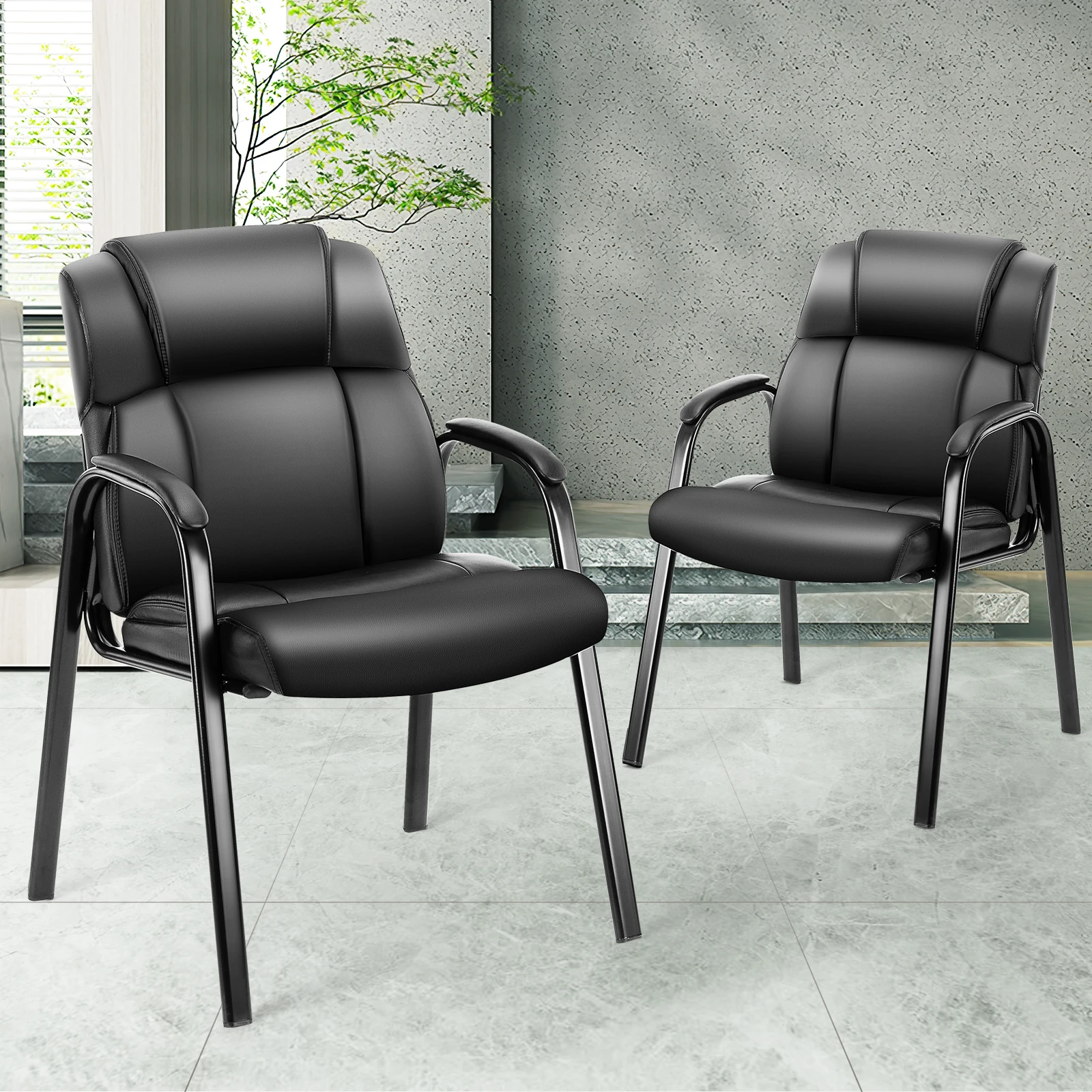 JHK PU Leather Padded Backrest Office Chair Living Room Ergonomic Waterproof Waiting Room Seat Thickened Sponge Cushion Arms
