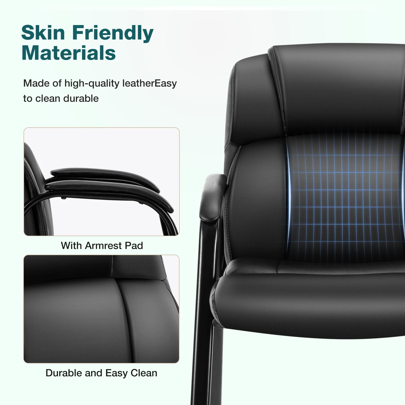 JHK PU Leather Padded Backrest Office Chair Living Room Ergonomic Waterproof Waiting Room Seat Thickened Sponge Cushion Arms