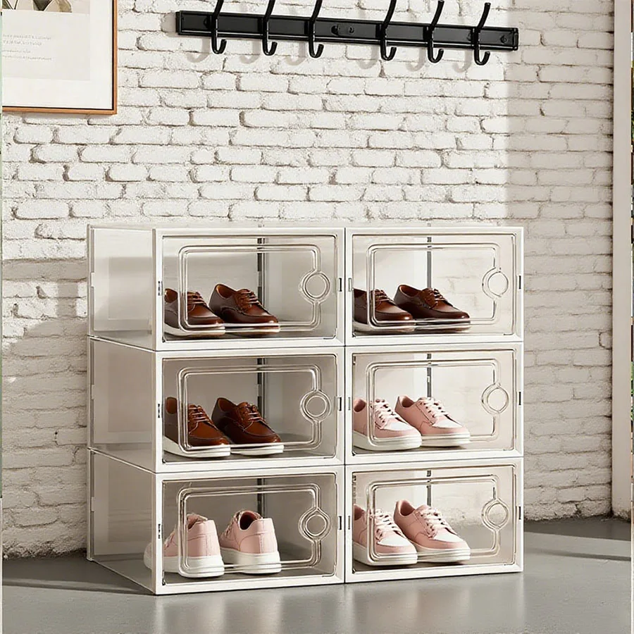 6/12/24 piece transparent plastic stackable shoe storage box for multi-purpose, foldable shoe rack with lid