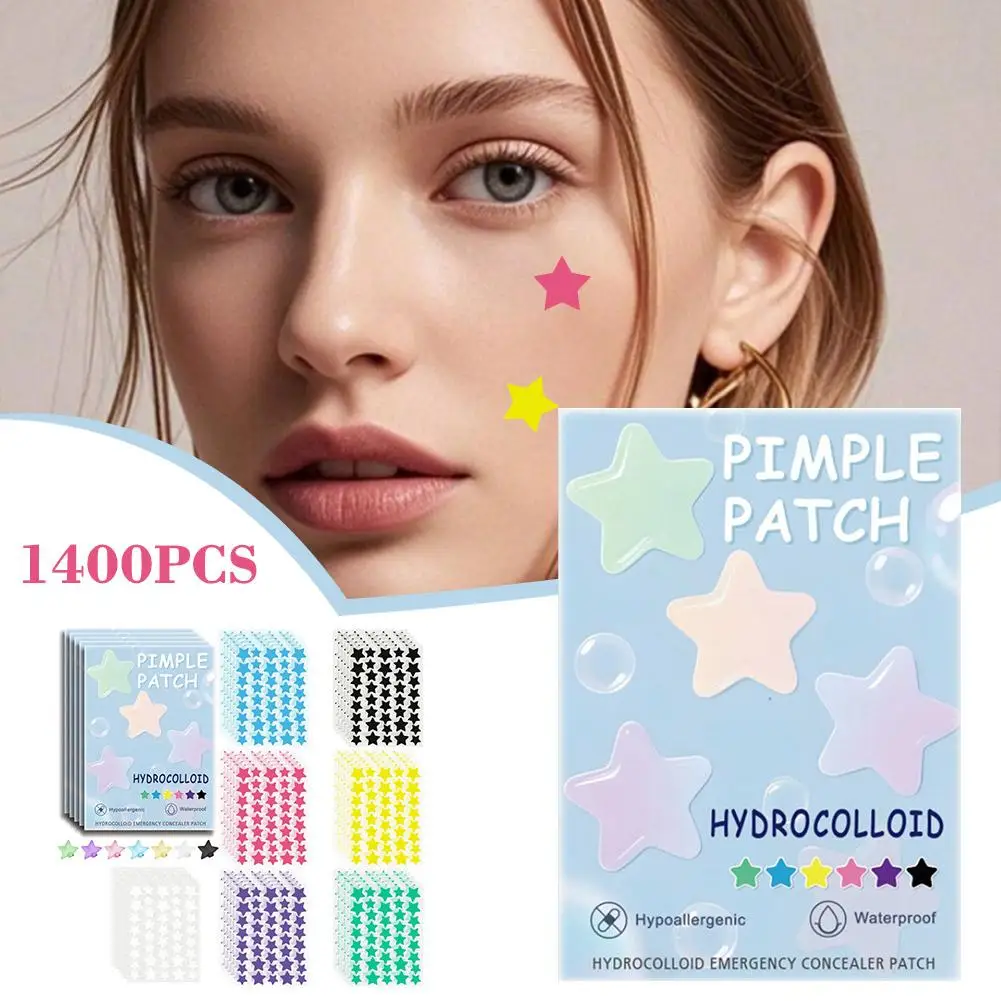 1400pcs Colorful Star Pimple Removal Sticker Invisible Breathable Hydrocolloid Acne Patch Anti-Acne Spots Marks Concealer Makeup